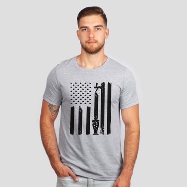 american flag beer gray shirt